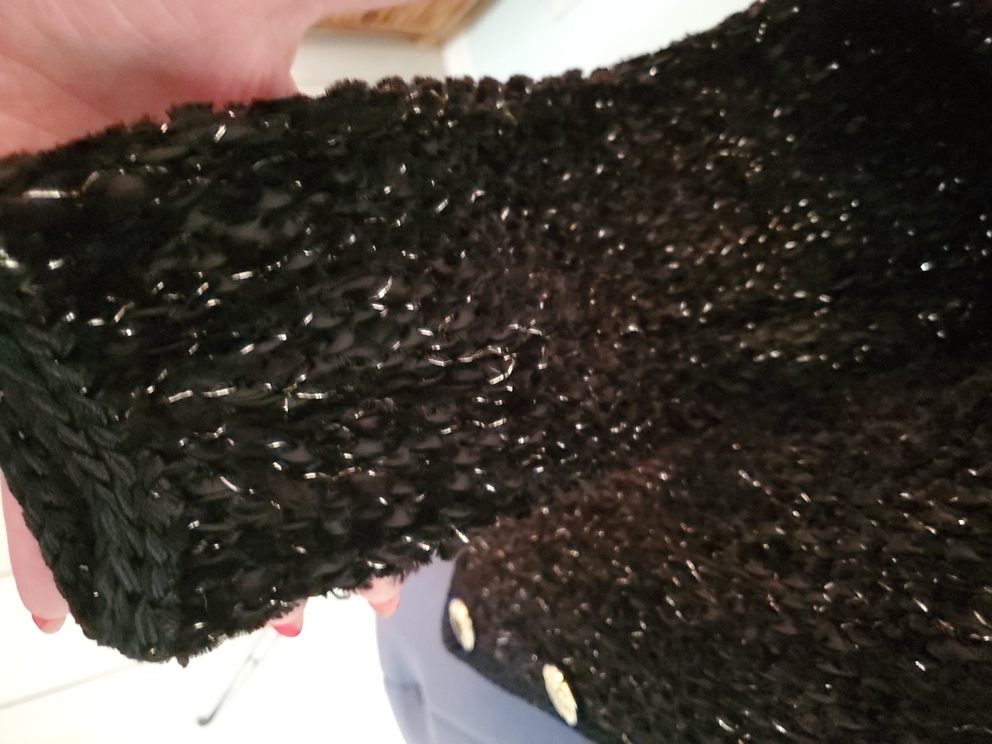 VINTAGE ESTELLE GRACER Handwoven Artisan Black Sparkle Cardigan Sweater 1991