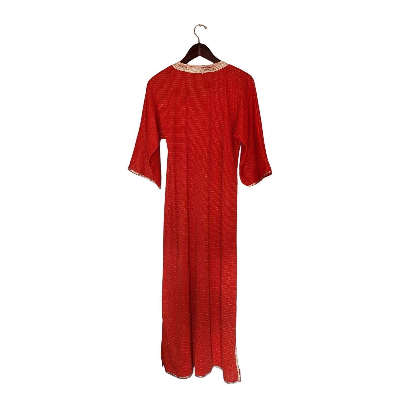 80s Moroccan Caftan Vintage Red Viscose Kaftan House Dress