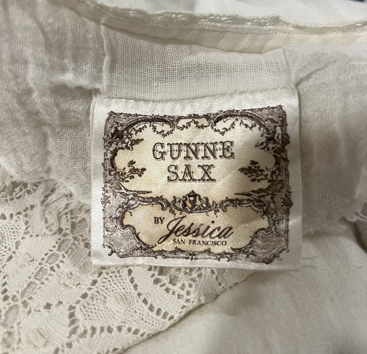 Gunne Sax Cream Gauze & Lace Maxi Dress Cottagecore Prairie Dress Boho Wedding S