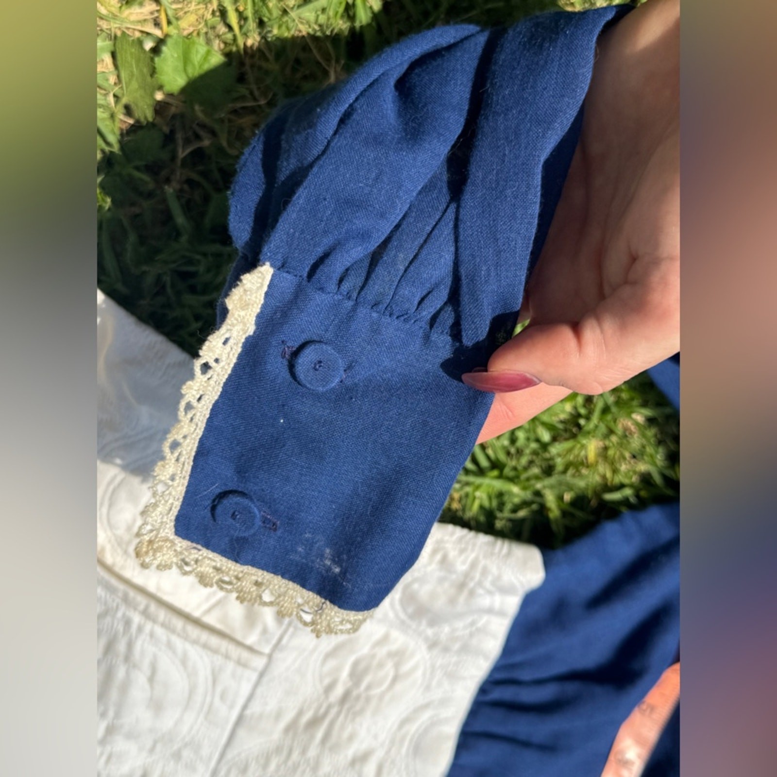 70s Vintage Long Sleeve Navy and Cream Dress