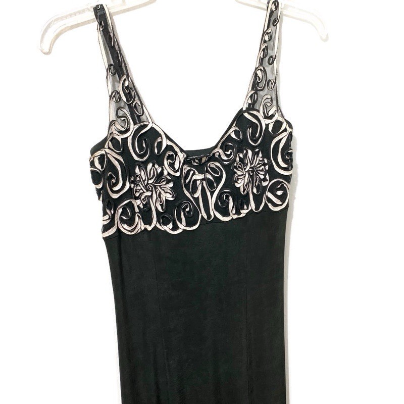 VTG 90s Marnie West Black White Soutache Formal Evening Gown Dress Sz 10 Elegant