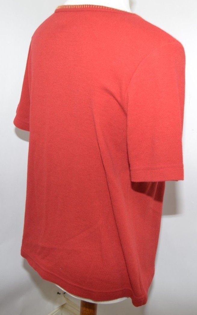VTG Graff Red Textured Blank Shirt Blouse Top Gold Made in USA Womans M