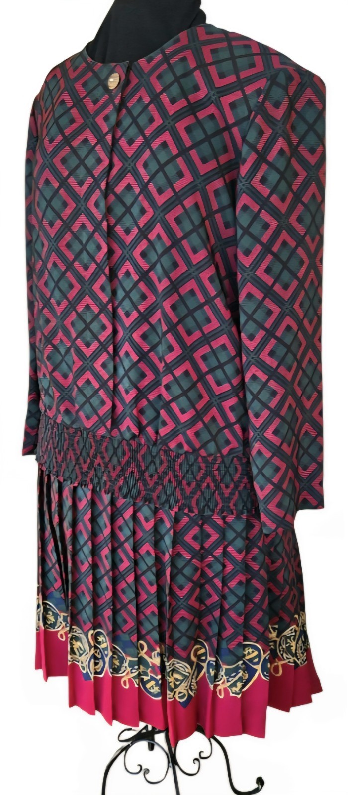 1980s LESLIE FAY WOMENS PETITES 2pc Blouson Top & Pleated Skirt Set Size 16WP