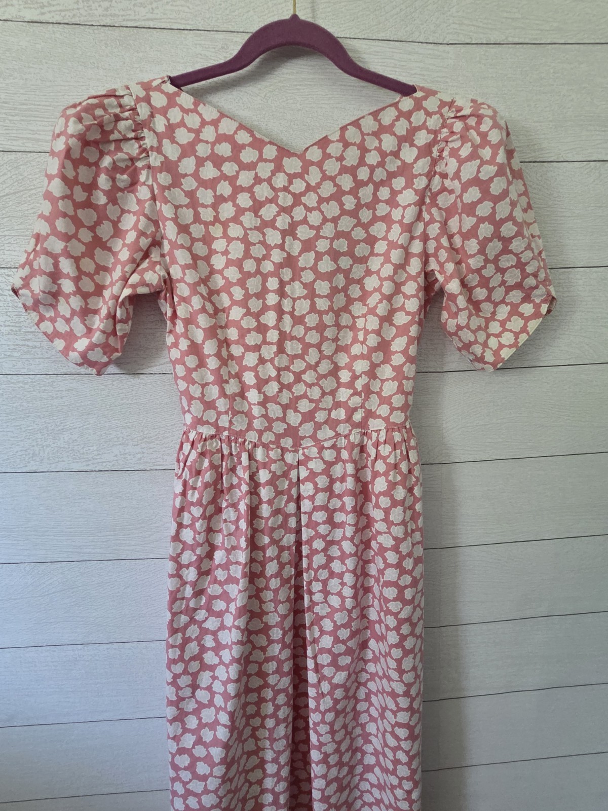 VTG Lanz Originals Dress 7/8 Pink Floral Cotton Tea Dress Cottage Core Belted