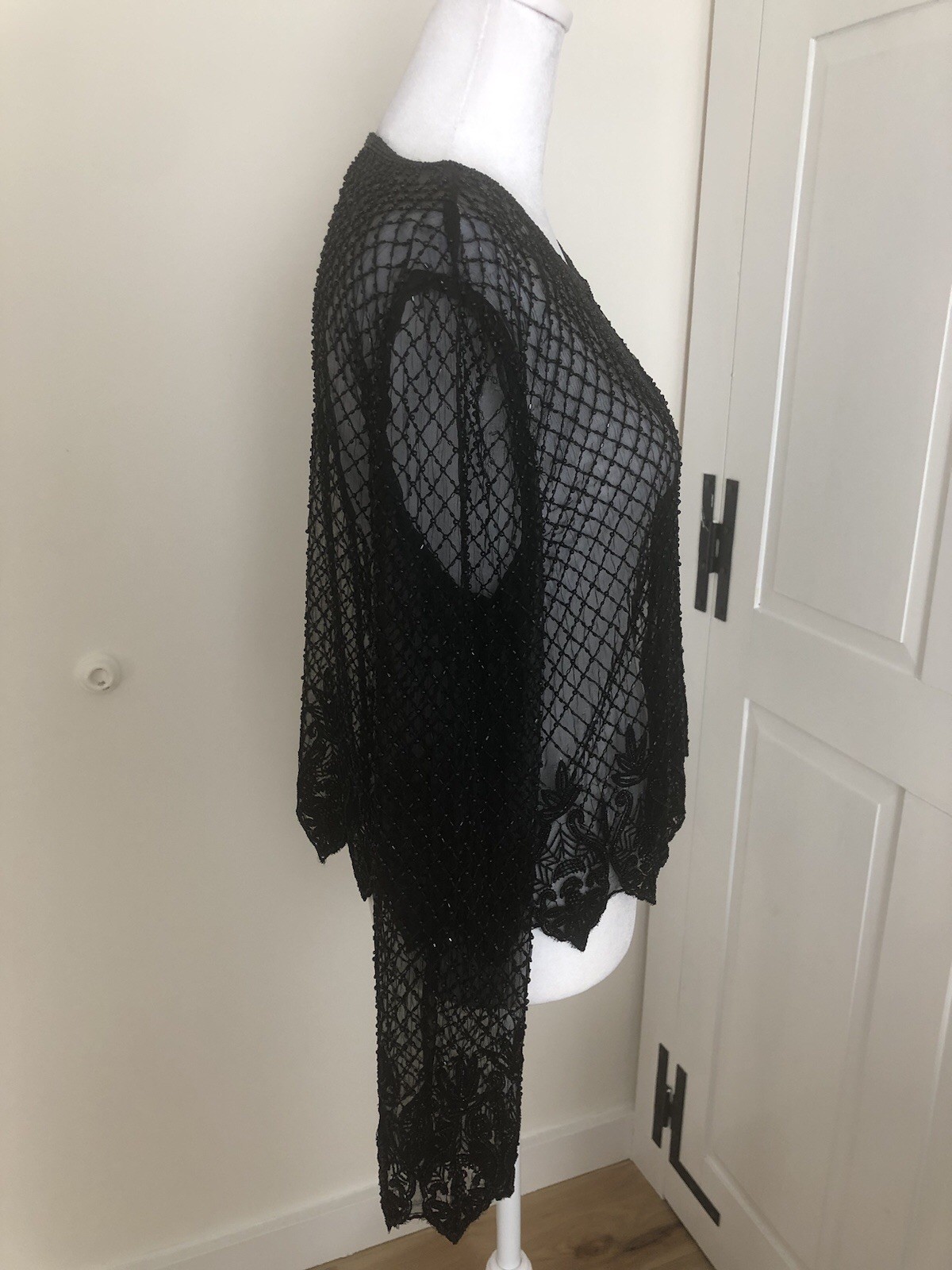 Stenay Beaded Silk Cardigan Open Jacket S Sheer Whimsigoth Fairy Grunge Y2K Vtg