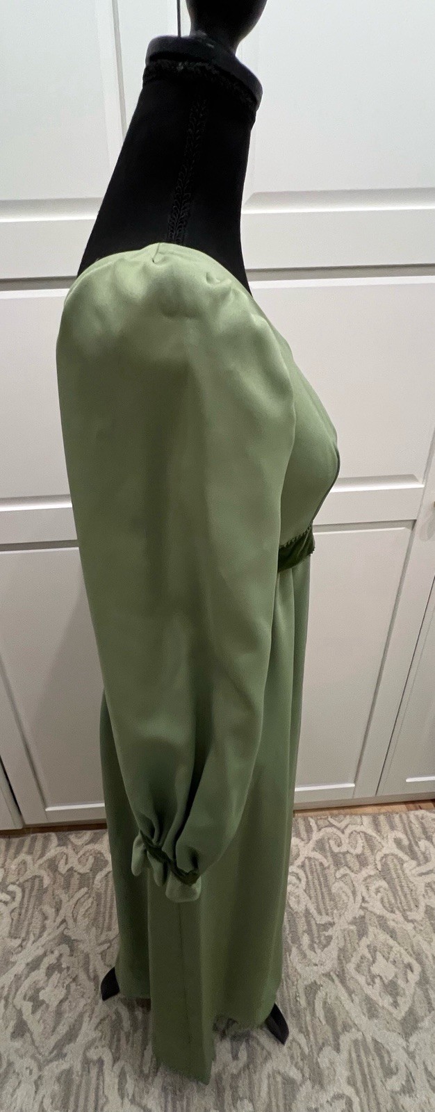 Vintage Long Sleeve Maxi Green Dress With Velvet Trim Size 4 Or 5/6