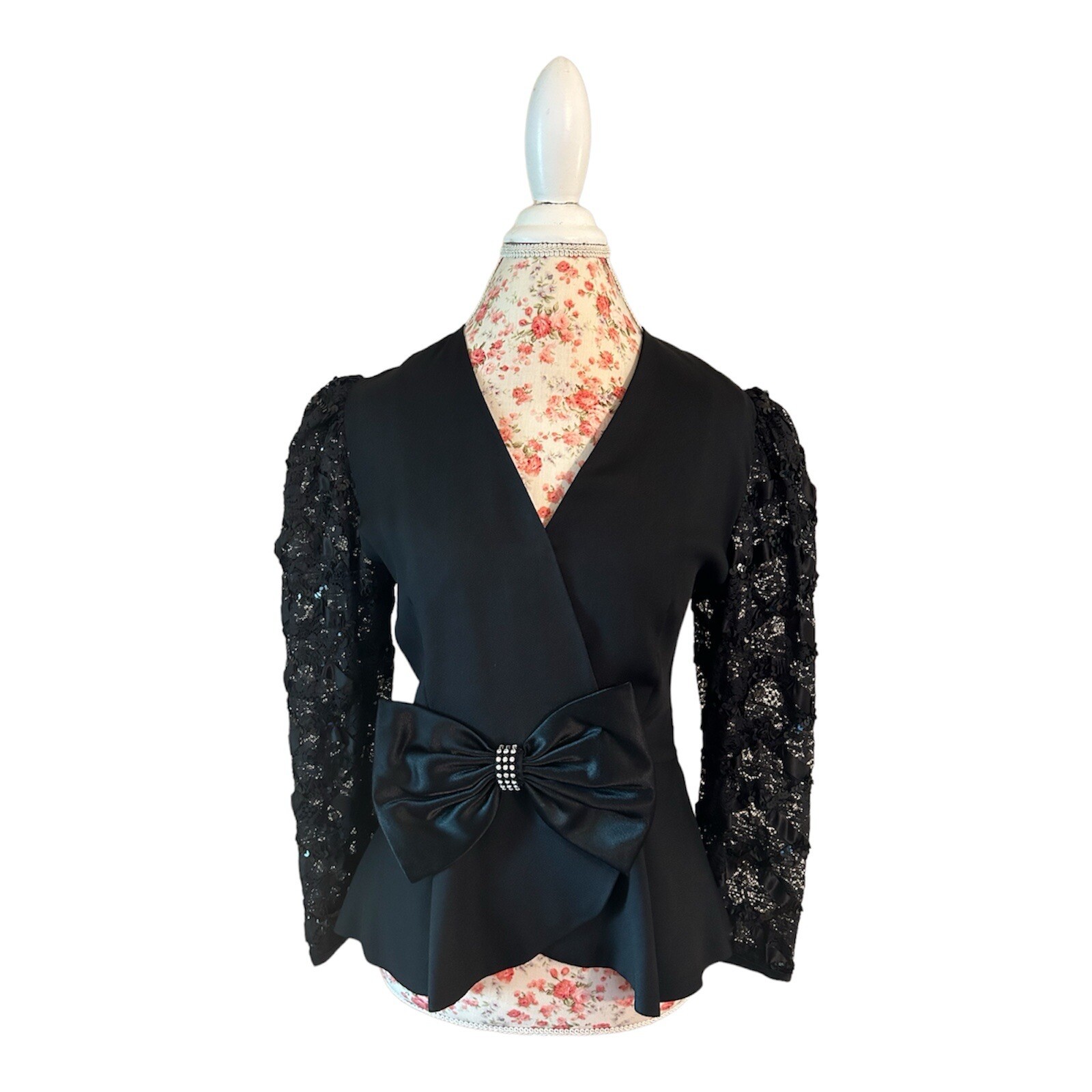 Vintage Justin David New York Black Peplum Jacket Huge Satin Bow 8 Avant Garde