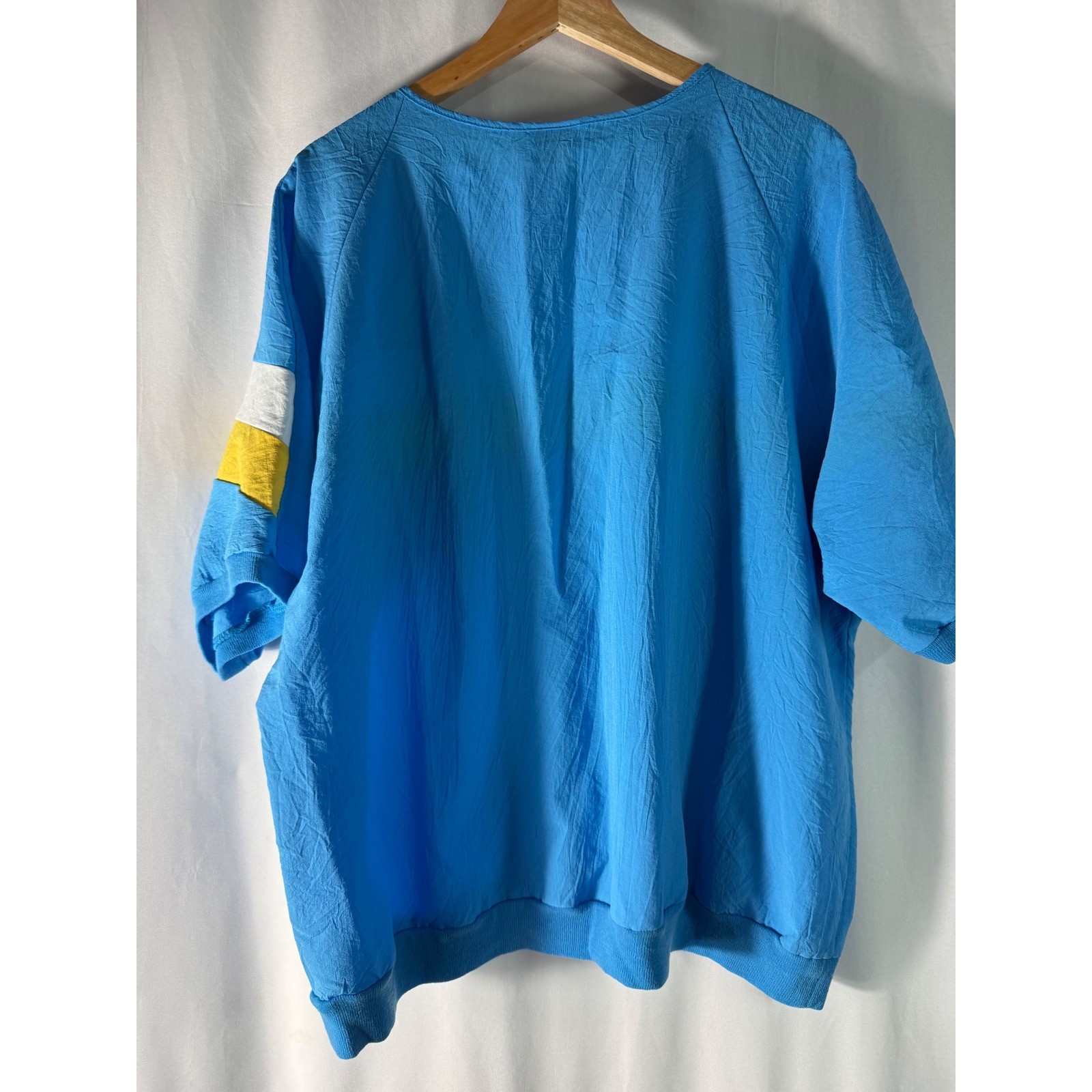 Orare Vintage Henley Top Blue Yellow White Striped Short Sleeve Made in USA