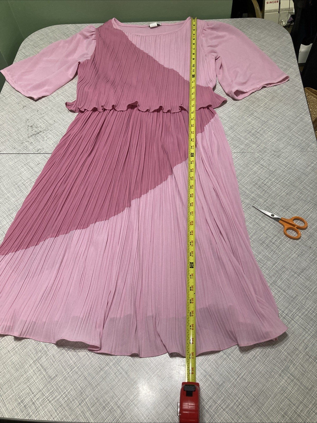 Vtg 70s Discovery Fashions Pleated Colorblock Dress Pink Plisse Disco Midi XS/S