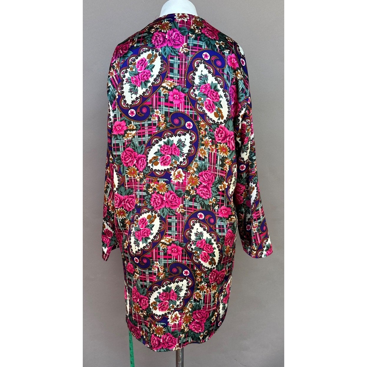 Vintage Dora C Night Shirt M Satin Floral Plaid Paisley Grandmacore Pink 80s