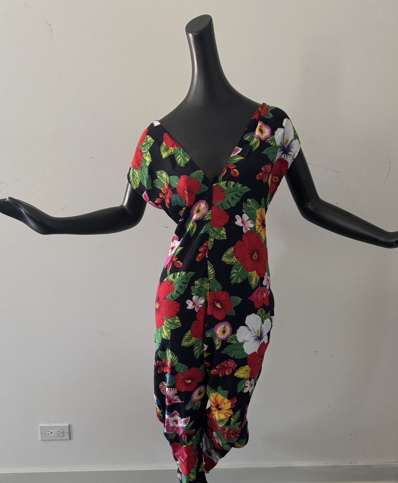 Vtg 80s 90s Jumpsuit Playsuit Rayon Hawaiian Dress Tiki Oasis One Size