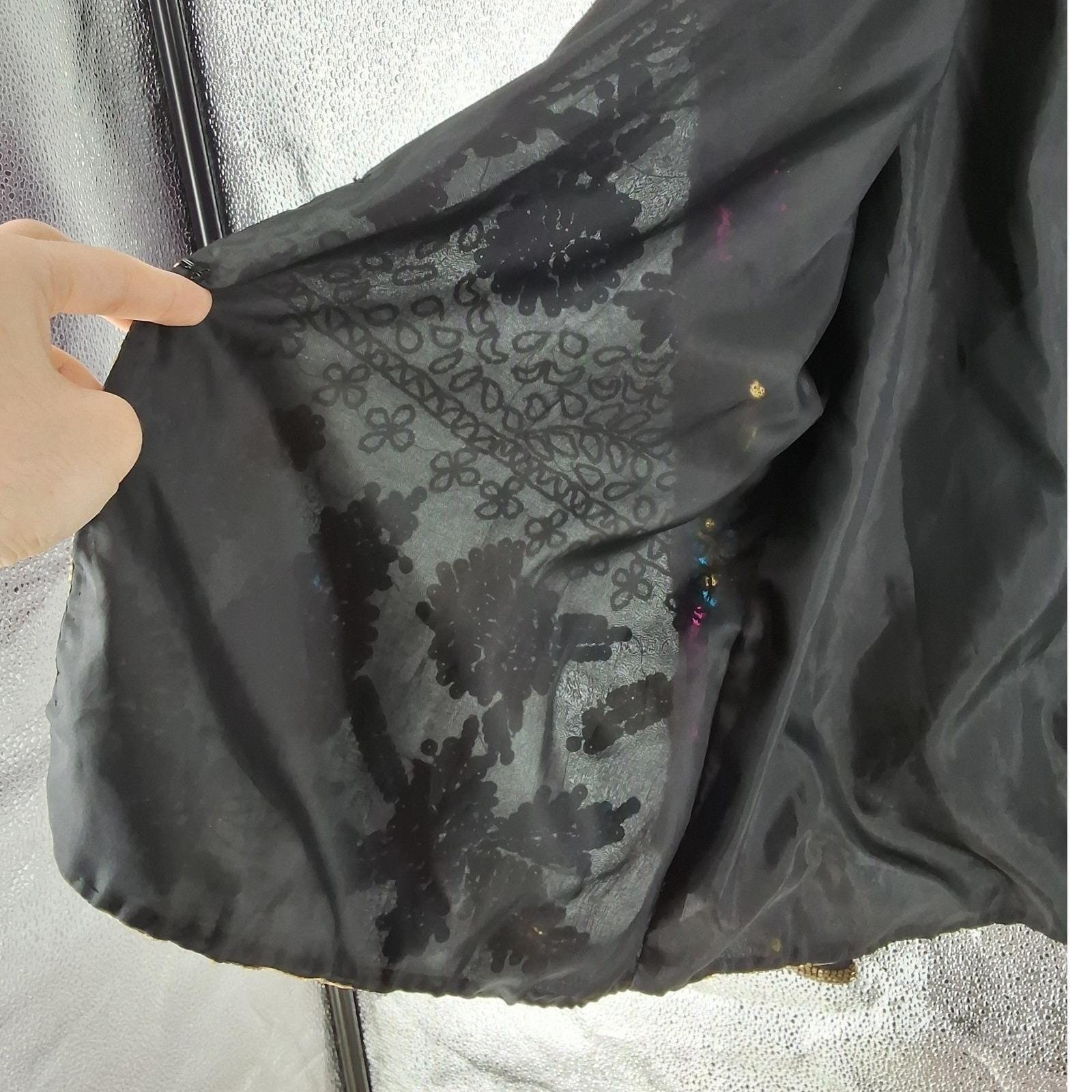Vintage Drapers & Damons Silk Sequin Beaded Floral Evening Jacket Black PXL