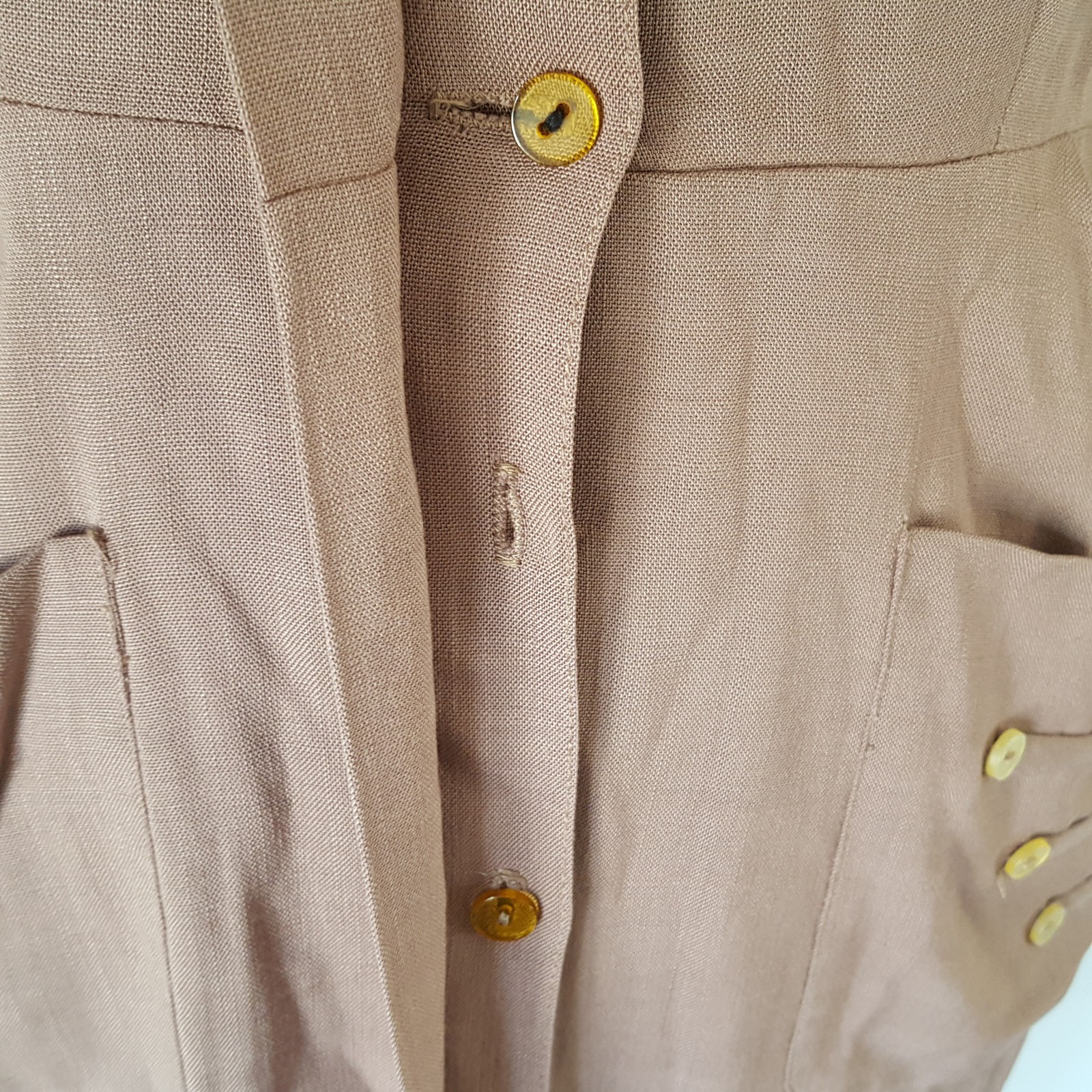 Vintage 40s 50s Brown Dress Size S Button Detail Sheath Secretary Wiggle Lampl