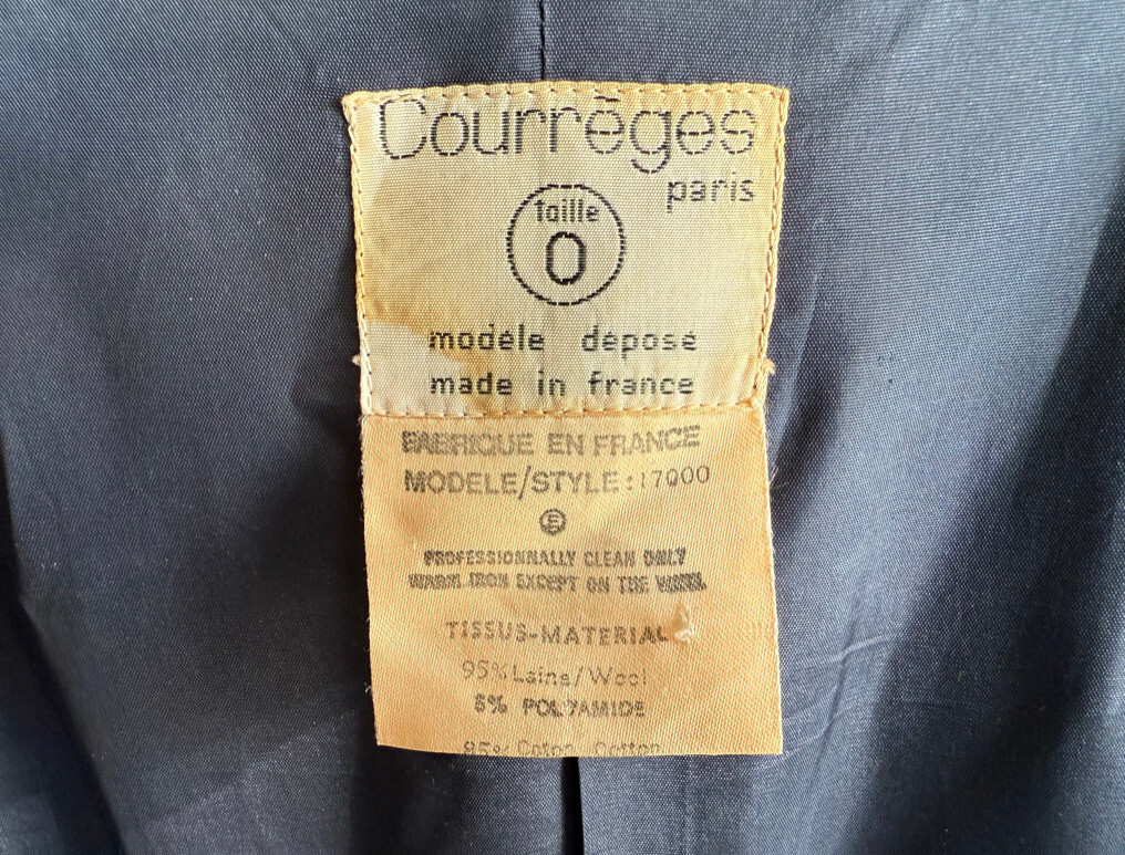 Vintage 1970s Courreges Paris Navy Blue Wool Blend Double-Breasted Coat Size 0