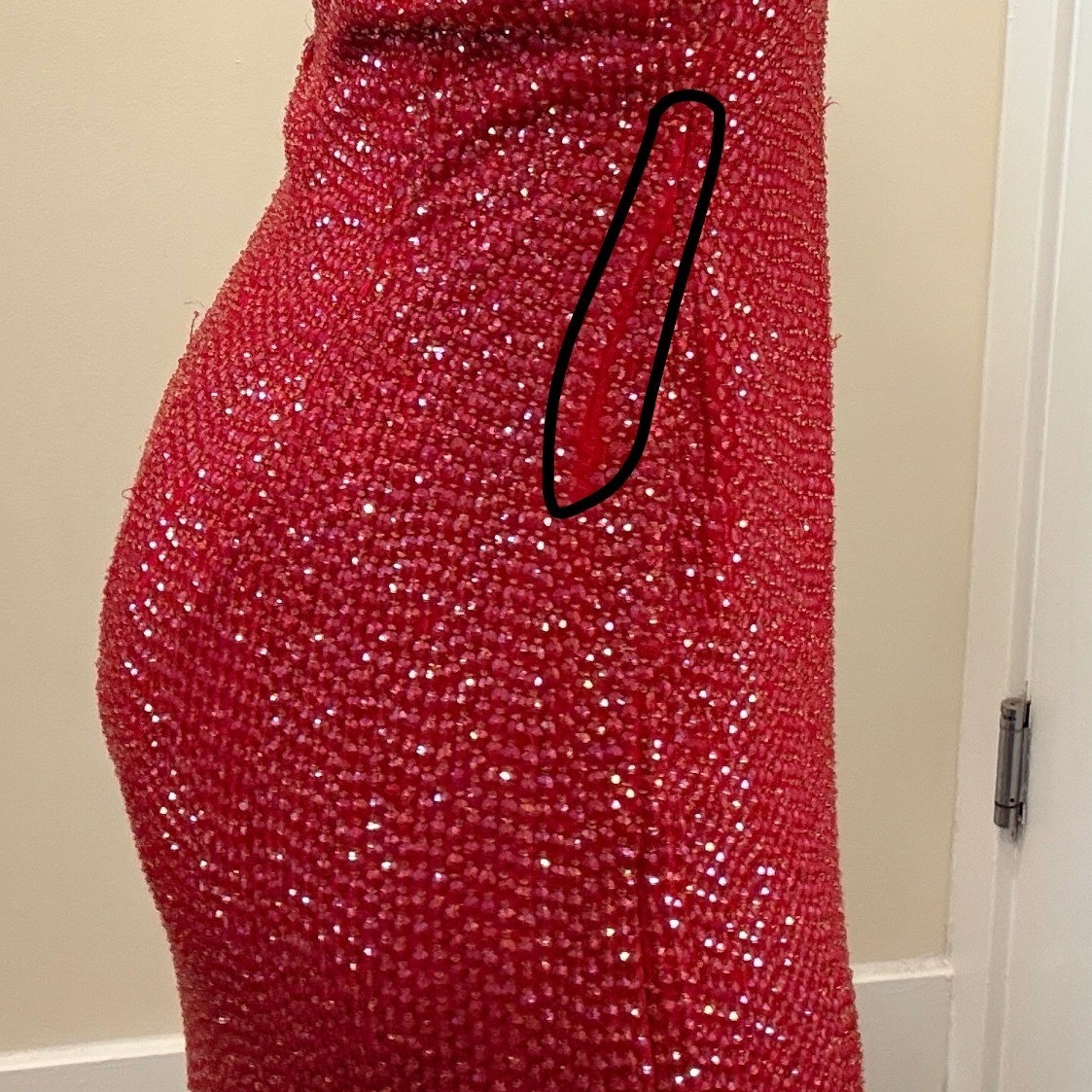 VTG Y2K Scala Red Beaded Silk Strapless Maxi Gown Slit Prom Sz M Jessica Rabbit