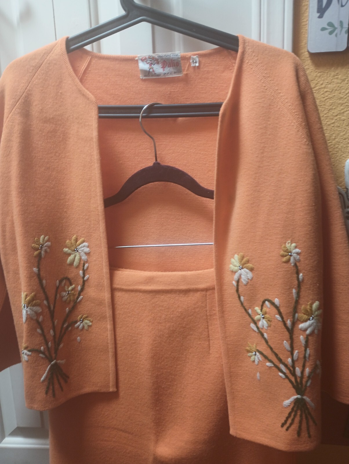 Vintage Palio of Italy Orange Woman Pencil Skirt and Cardigan Jacket set
