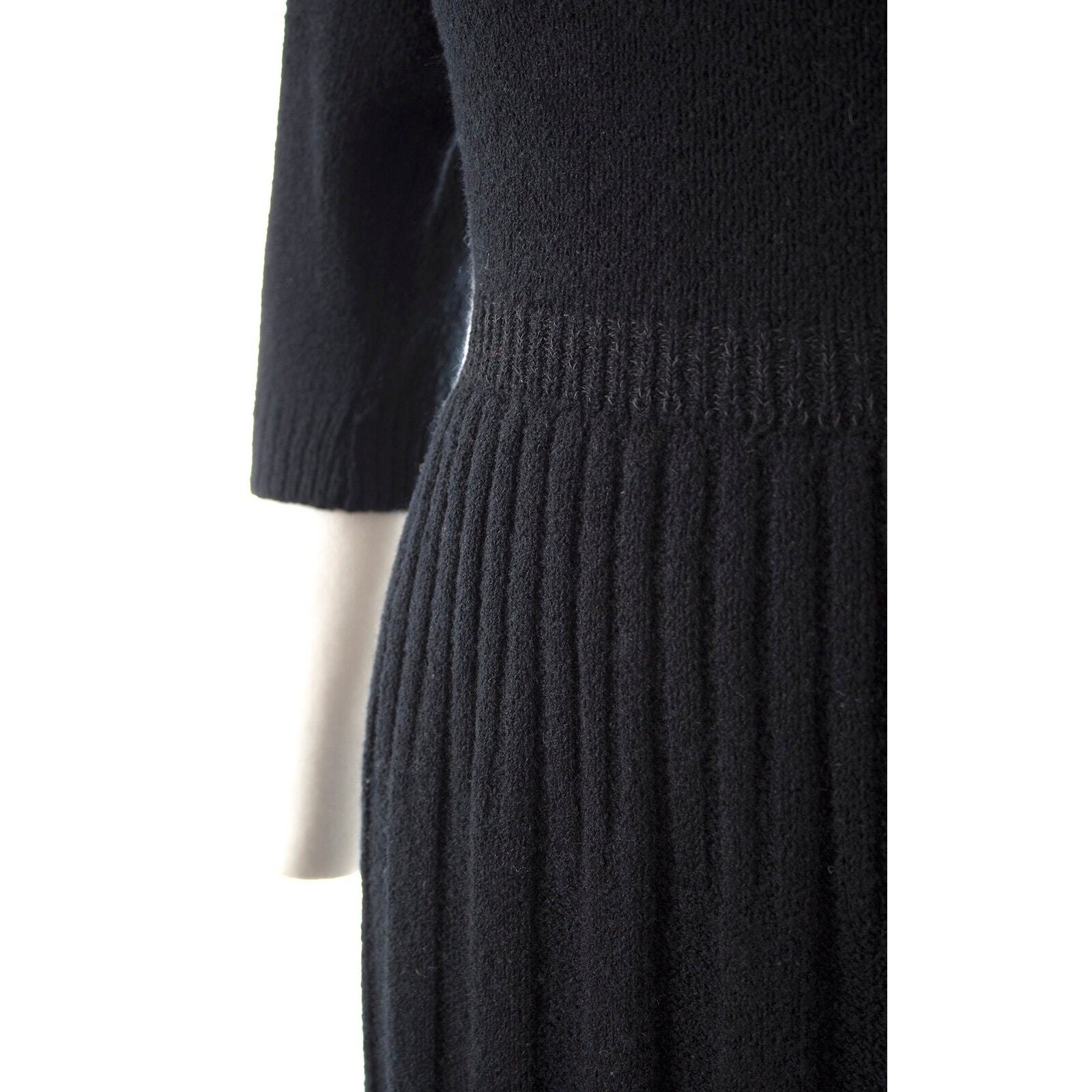 Vintage 1940s 1950s Sweater Dress Black Knit Wool Stretchy Sheath Pin Up Wiggle