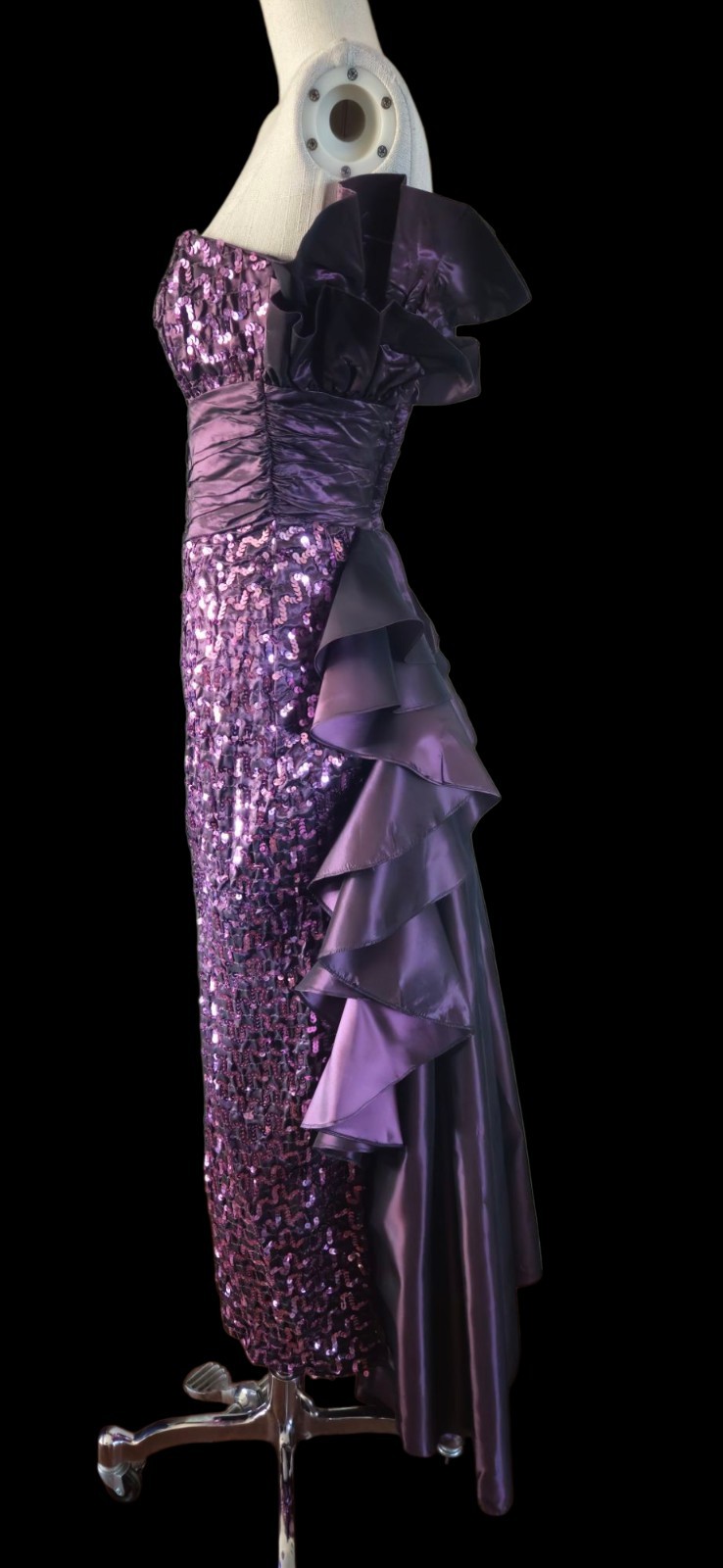 Vintage 1980s Plum Purple Gunnesax Strapless Prom Dress Mkd Sz 3/4