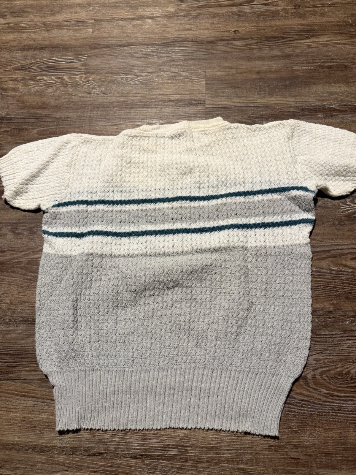 Vintage 50s 60s Penney’s Short Sleeve Striped Waffle Knit Cotton Shirt Medium