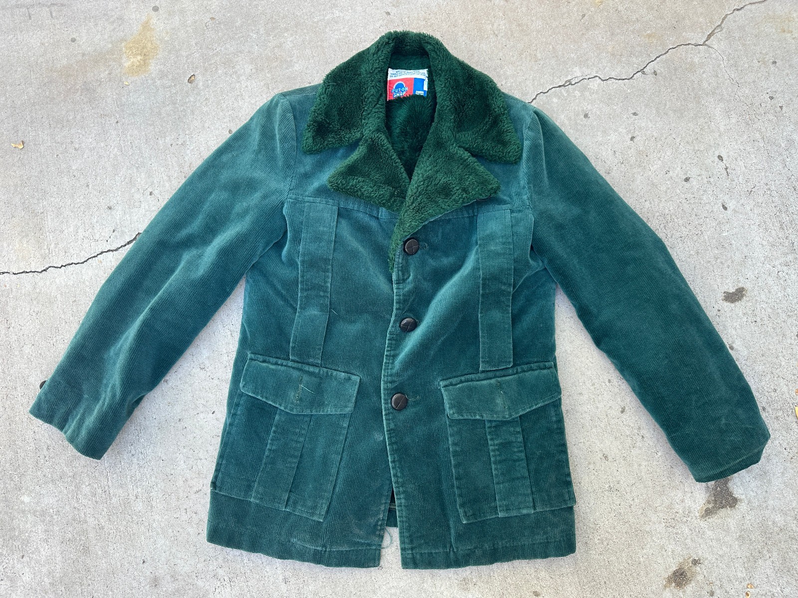 Vintage 1970s 70’s Teal Green Corduroy and Faux Sherpa Jacket Coat WOMENS S