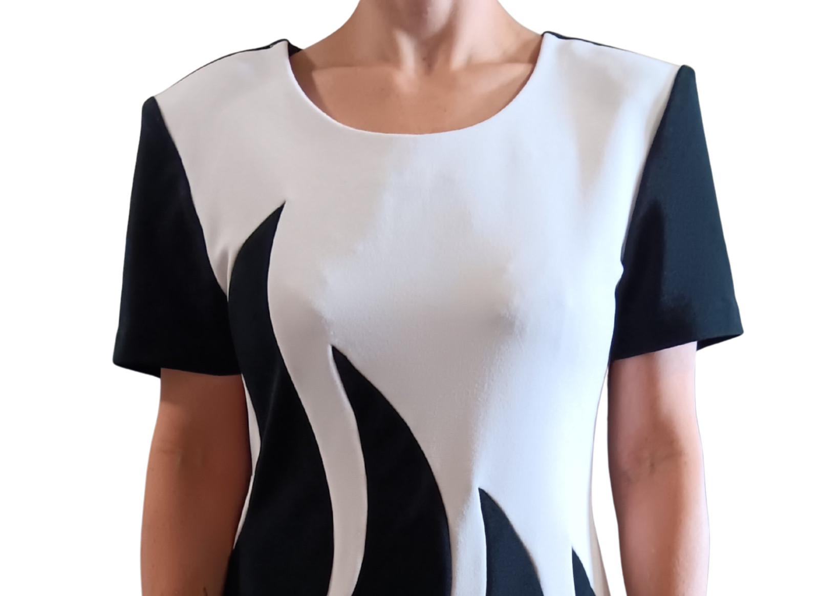 Vintage Joseph Ribkoff Sheath Dress Black White Flame Design Union Made 80s 90s