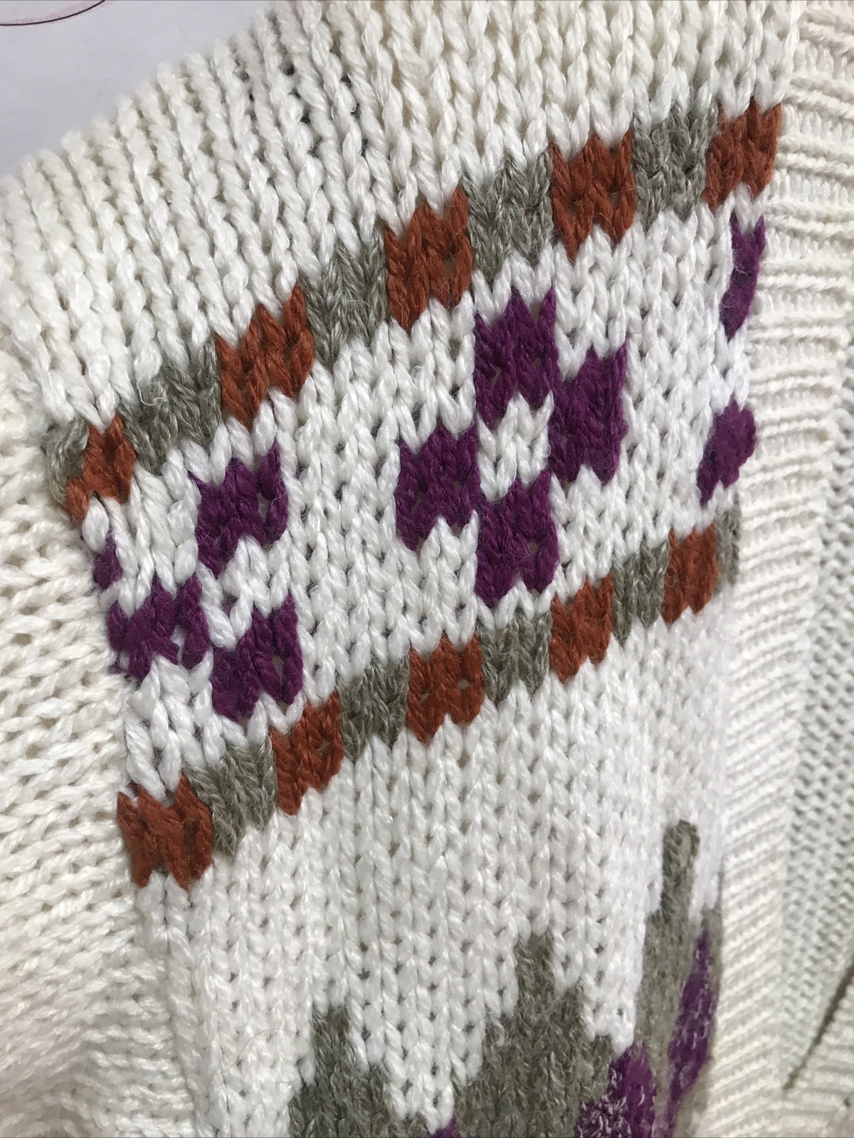 Vintage JJ. Fargo Cardigan Sweater Women’s Size Large Knitted By Hand Argyle