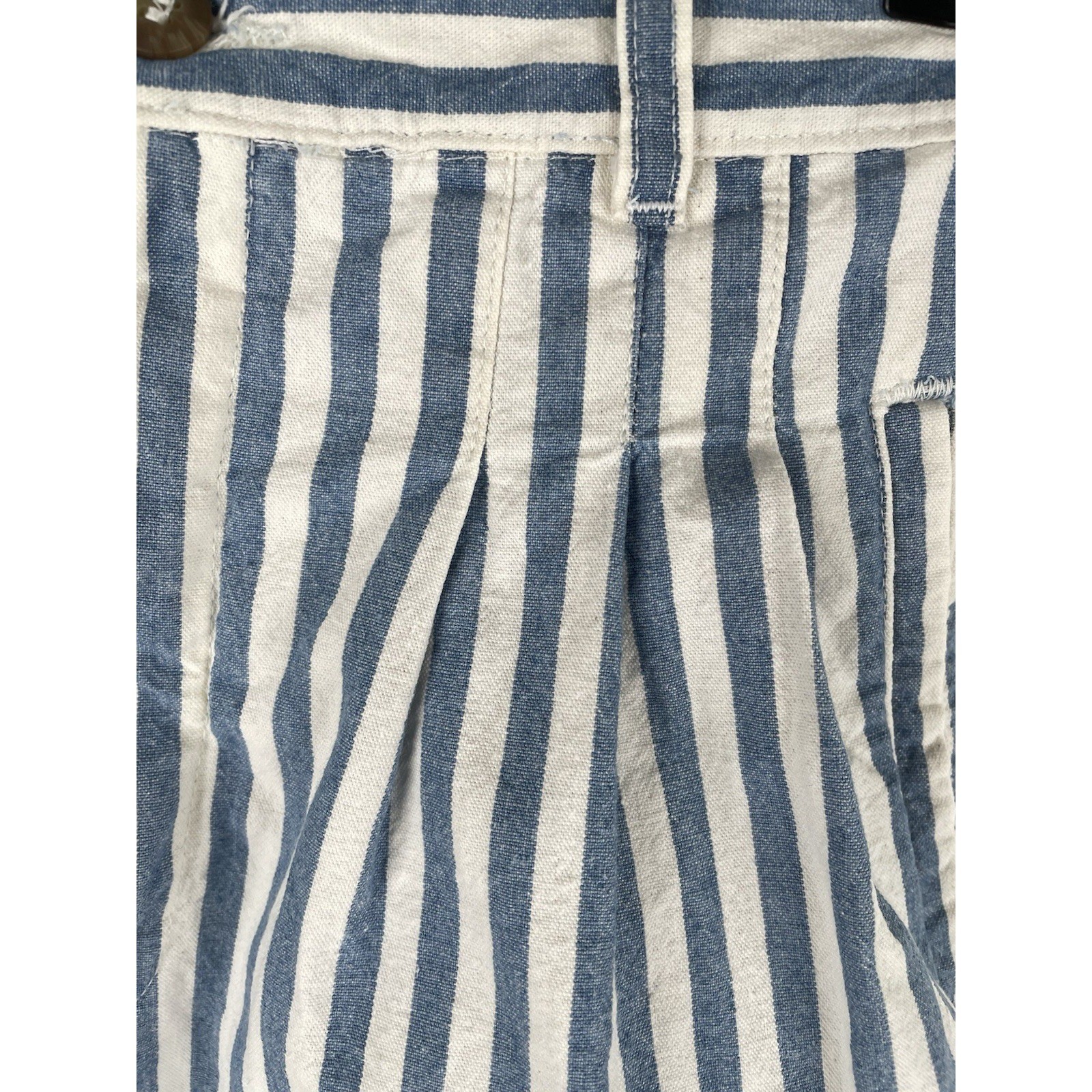 VTG 80s Stripe Short High Waist Pleated White Blue 100% Cotton SZ 5/6