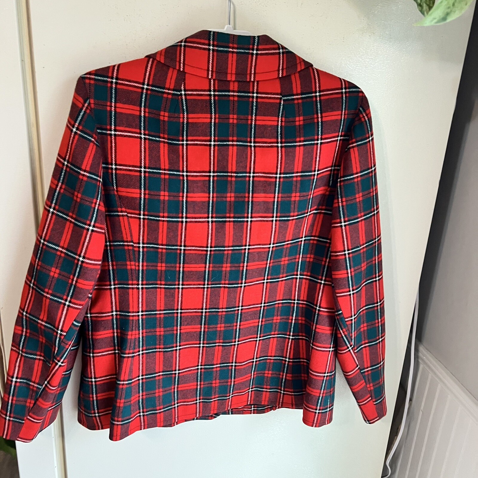 Pendleton Vintage 70s Red & Black Tartan 100% Virgin Wool Classic Blazer Size 18