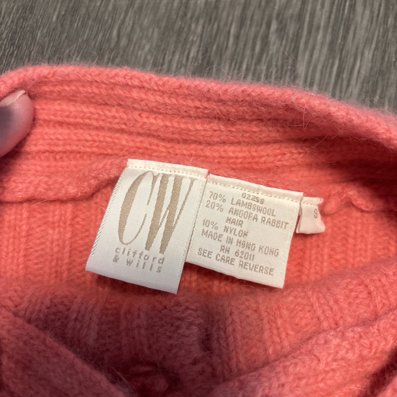 Vtg Clifford & Wills Pink Coral Cable Knit Sweater Lambswool Rabbit BoatNeck S