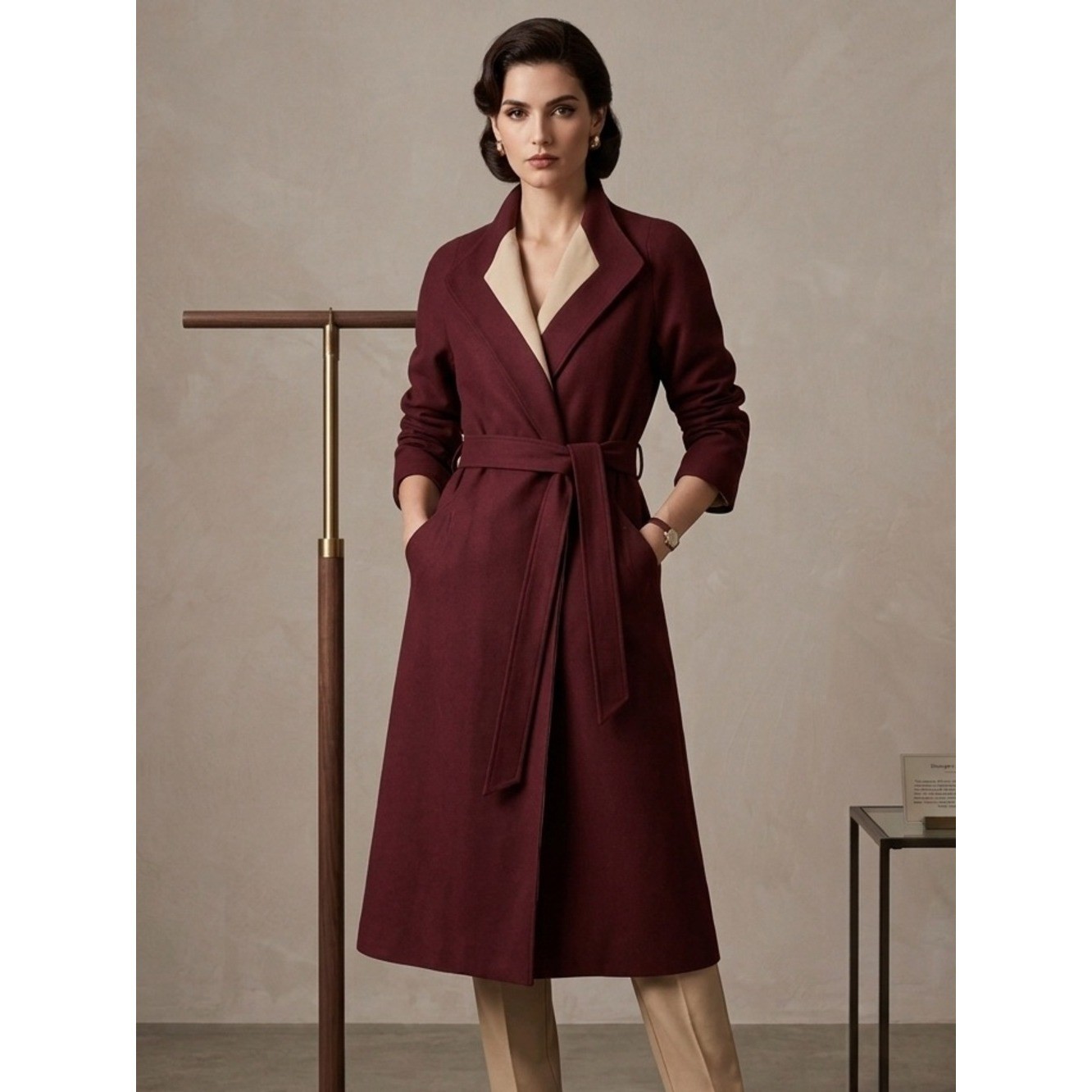 ETIENNE AIGNER Reversible Belted Trench Coat in Burgundy with Beige Sz 10 NWOT