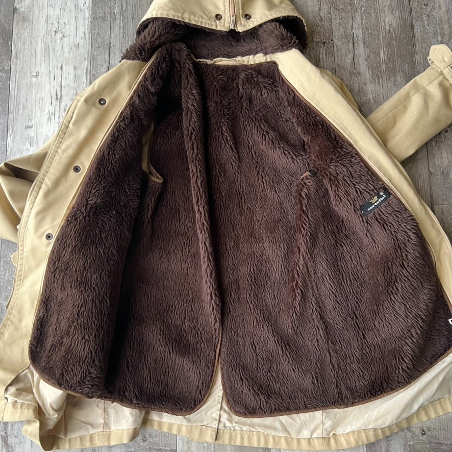 Vintage 70s 80s Cortefiel Parka Coat Unisex Size 50 Faux Fur Lined Belted Hooded