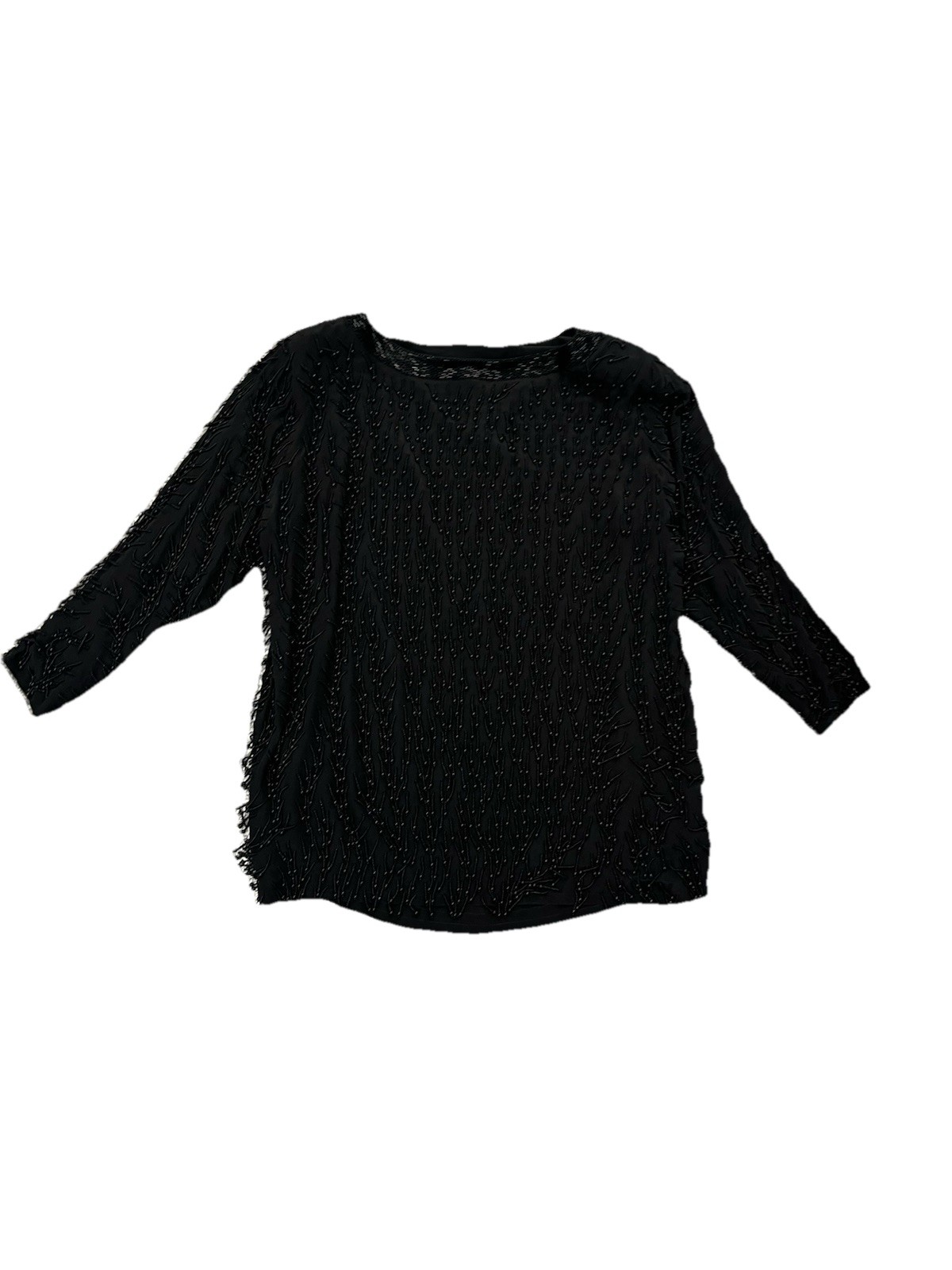 Vintage Ellen Tracy 100% Silk Beaded Cocktail Top Medium Black Lined Blouse