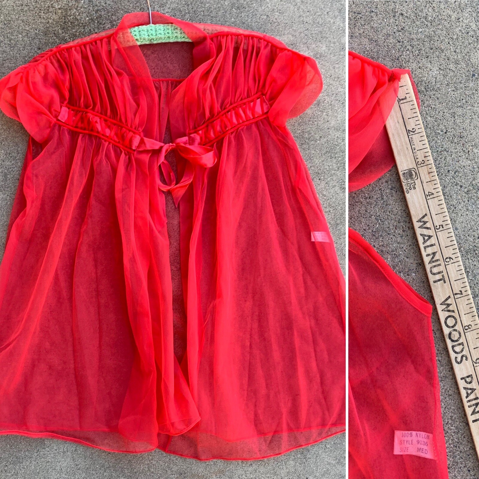 vintage Padora Lingerie made in California sheer nylon bed jacket lingerie top M