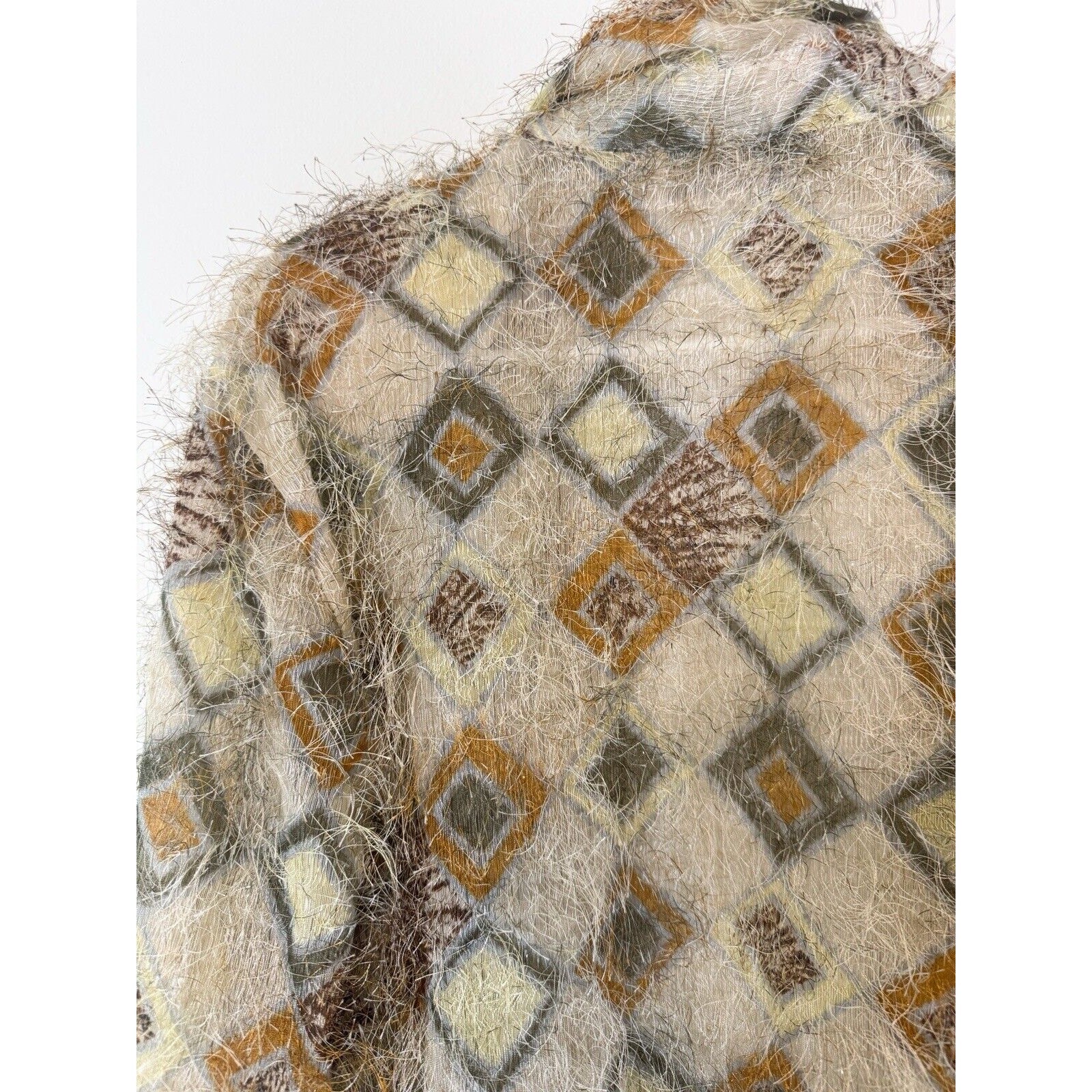 Vintage Art Deco Top Women’s XL Retro Fuzzy Eyelash Detail Shirt Geometric