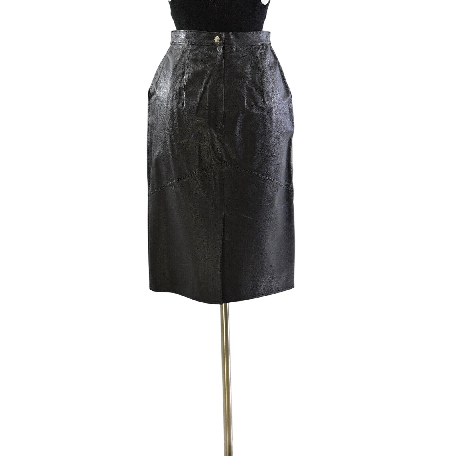 90s Vintage Black Leather Straight Skirt Womens 4 Canda