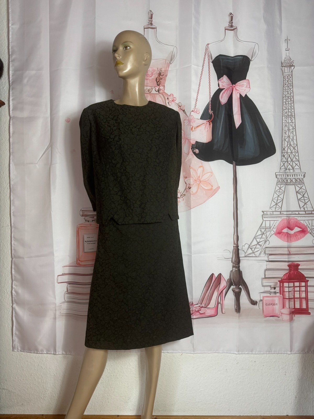Vintage Costume 60s Cloque Jacquard Brocade Roses Cocktail Size 40/42 Couture