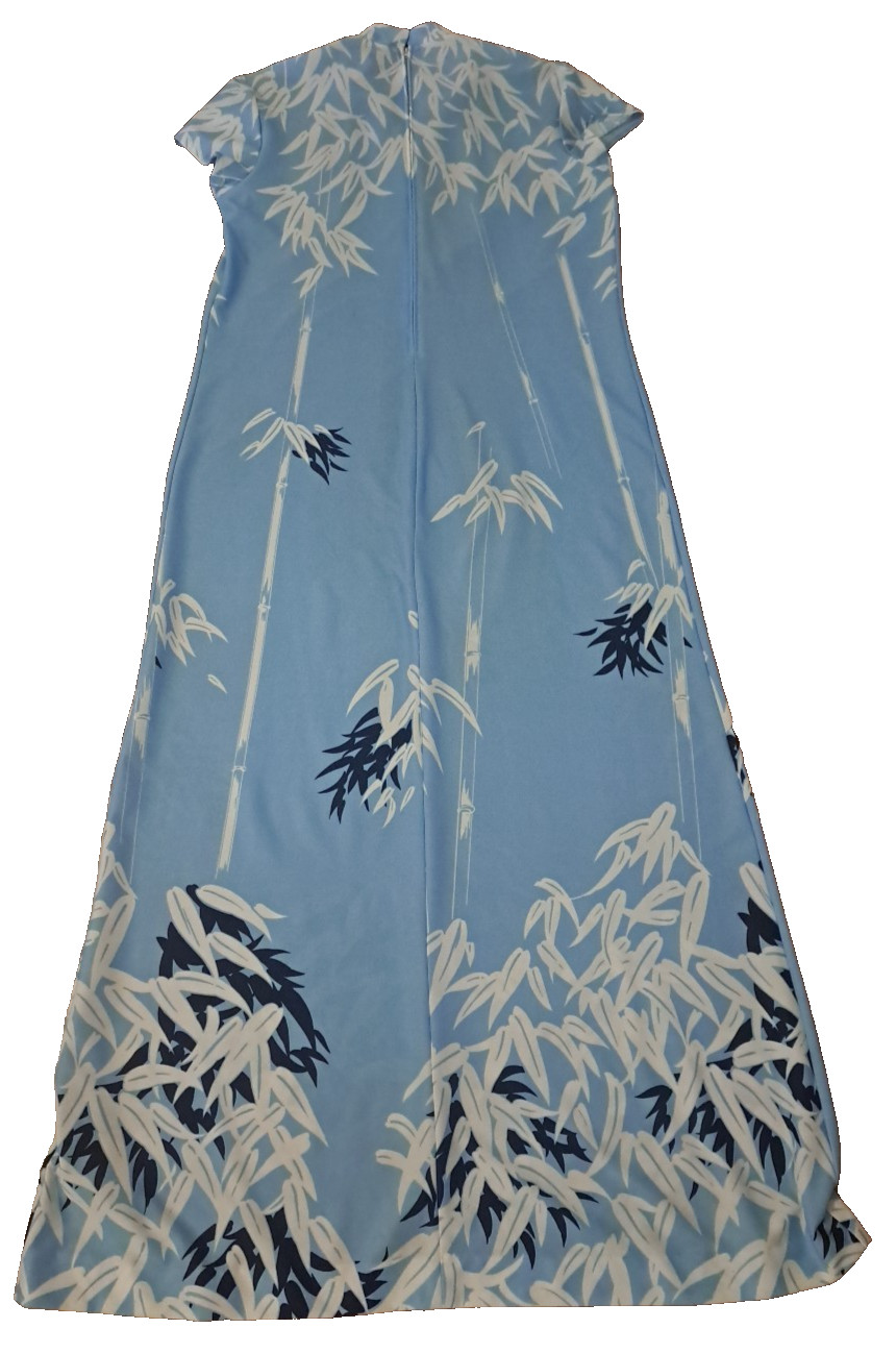 Vintage Nani Hawaii Dress Maxi Blue Bamboo Design Shift Zip Up 1970s L