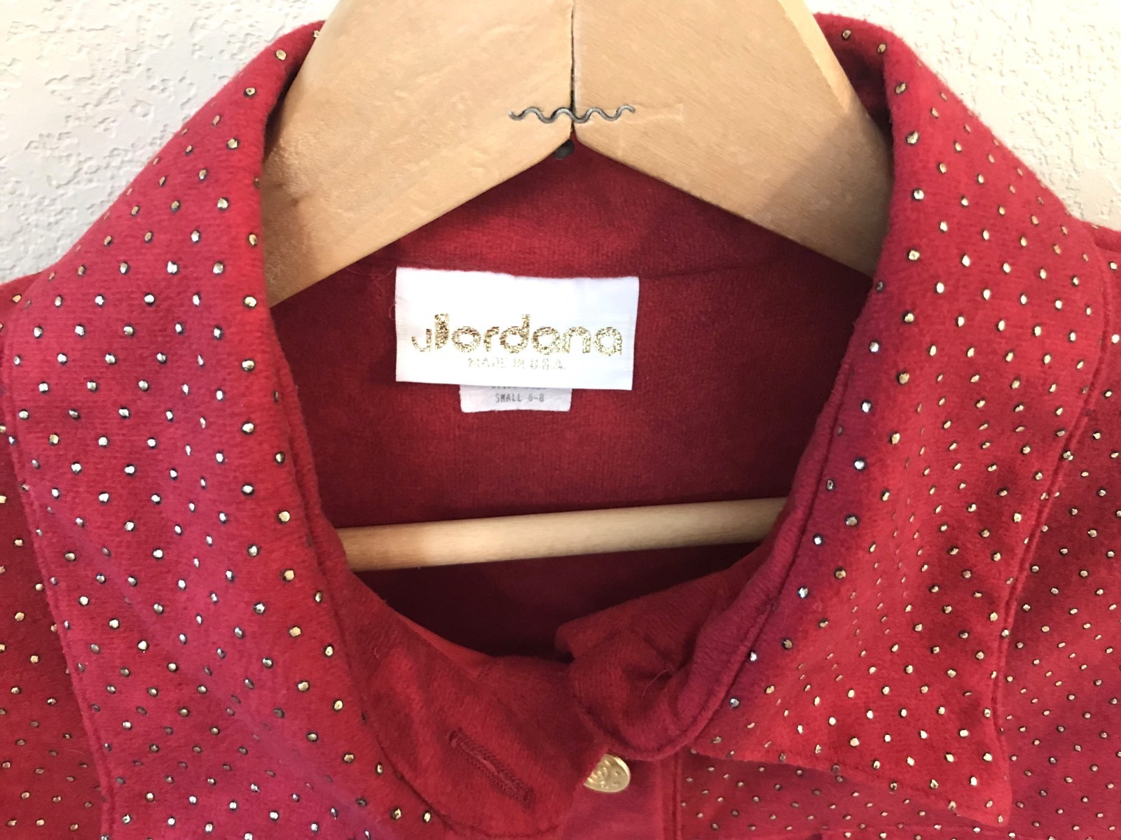 Jordana Metallic Dot Tunic Vintage 70s Blouse Red w/Gold Dots Size Small 6-8