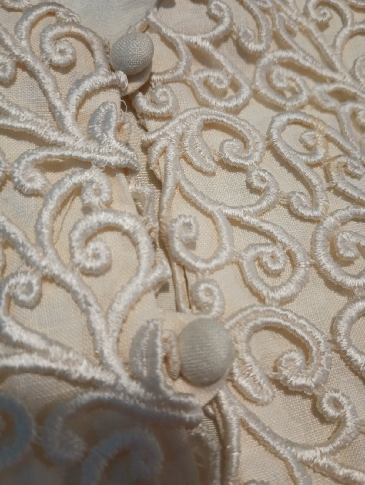 Vtg 80s BONNIE STRAUSS Soutache Embroidery Overlay Ivory Waistcoat Vest Top 6, M