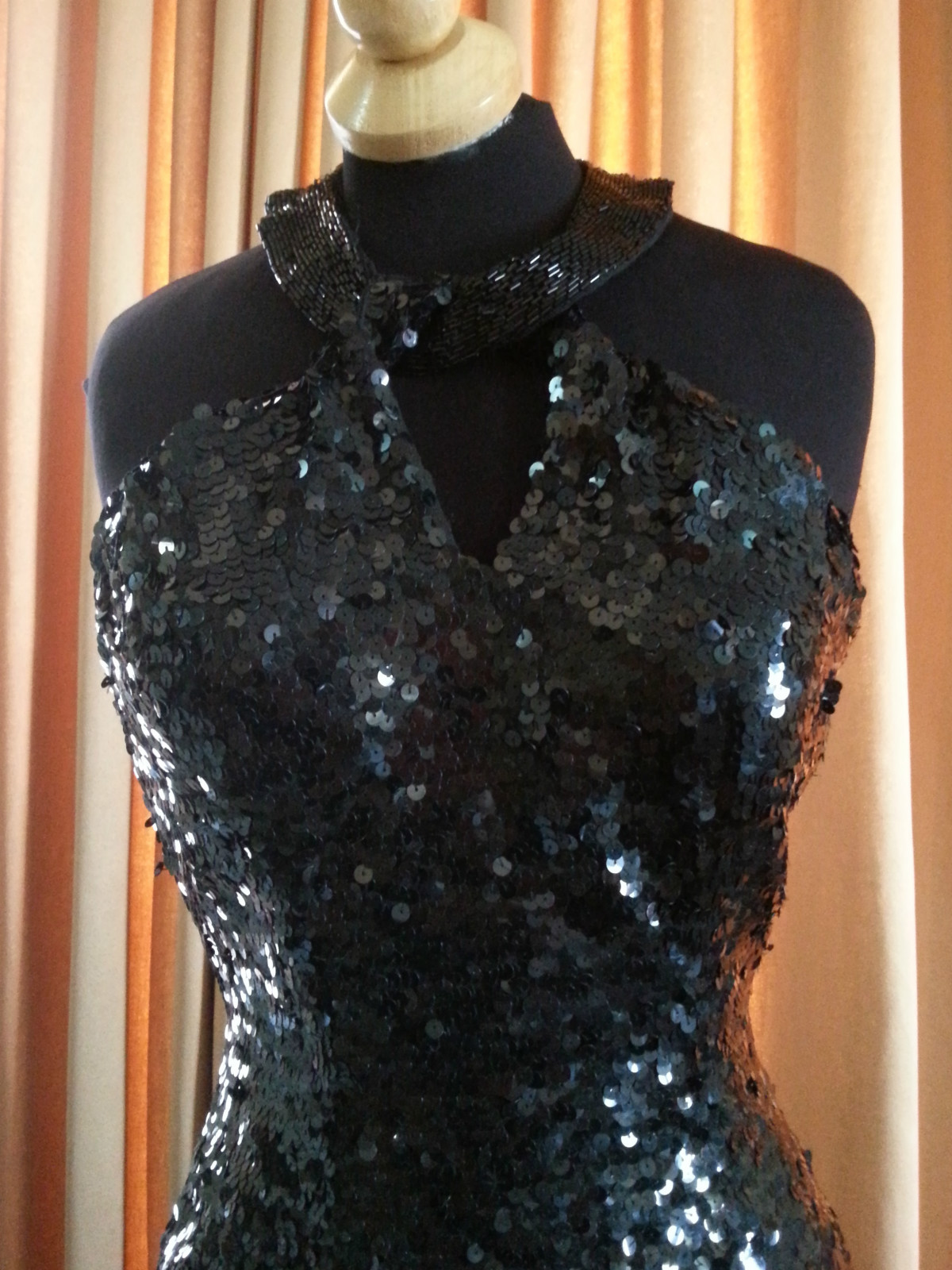 VTG 80S SEQUIN SHO MAX ORIGINALS black trophy PARTY COCKTAIL MINI DRESS SZ S