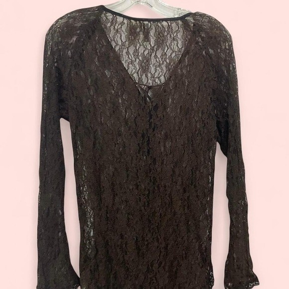 Vintage Twiggy Brown Floral Lace 2 Piece Set Tunic Top and Wide Leg Pants Small