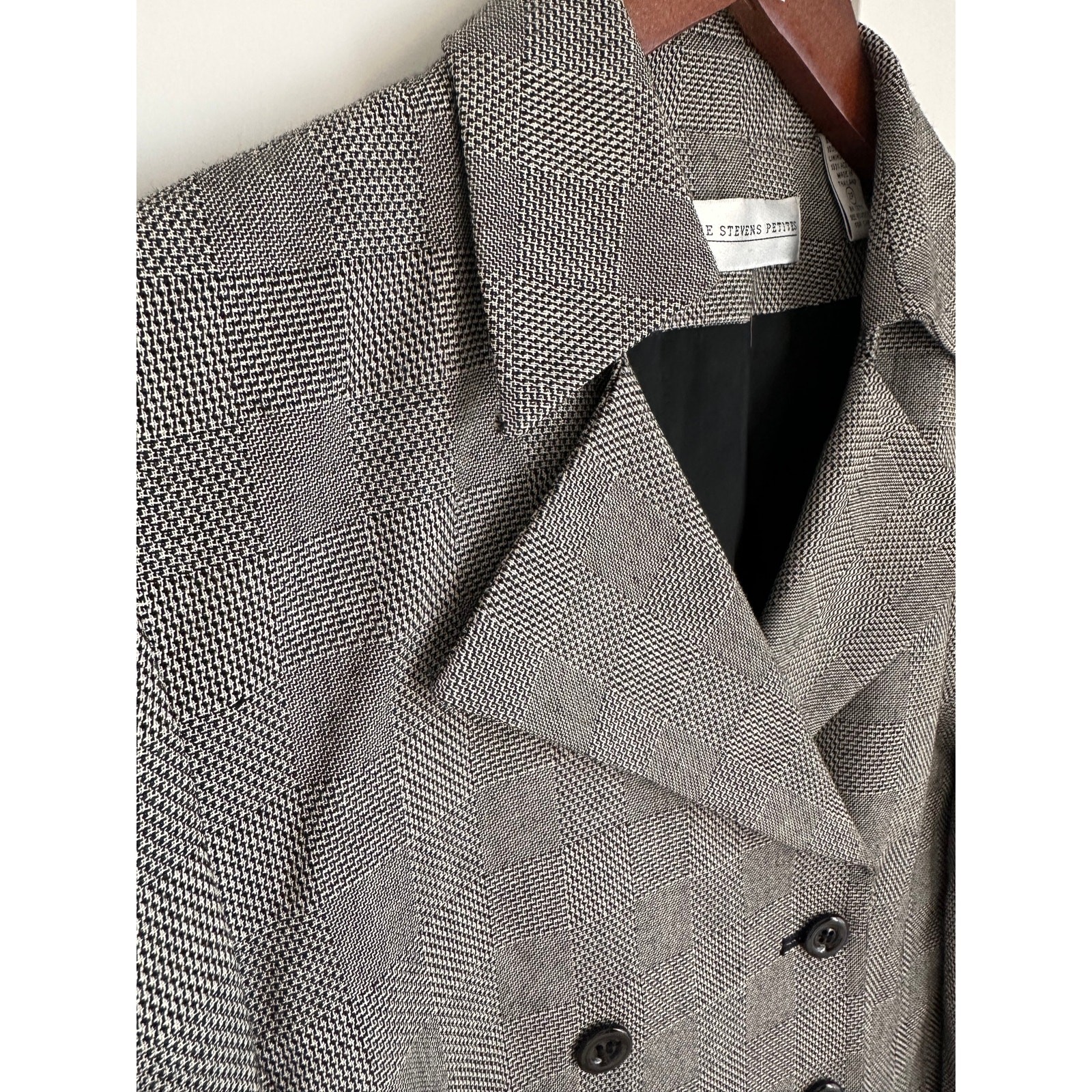 Vtg Cropped Blazers Black/White Herringbone Check Size 2P Double Breasted
