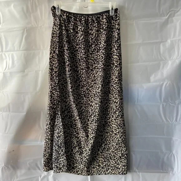 Vintage Blue 1990s Black/Cream & White Flower & Vines, Elastic Waist with Slits