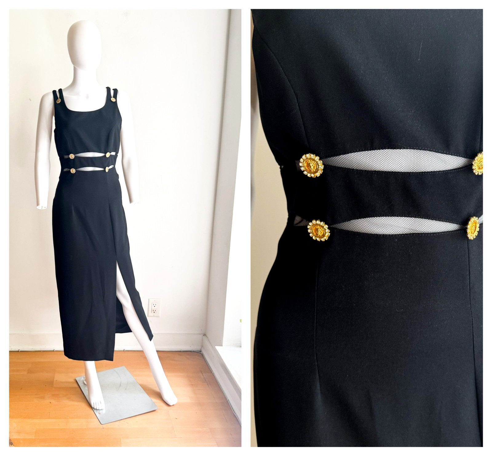 Vintage 90s Black Gold Accents 90s Designer Inspired Gown 6