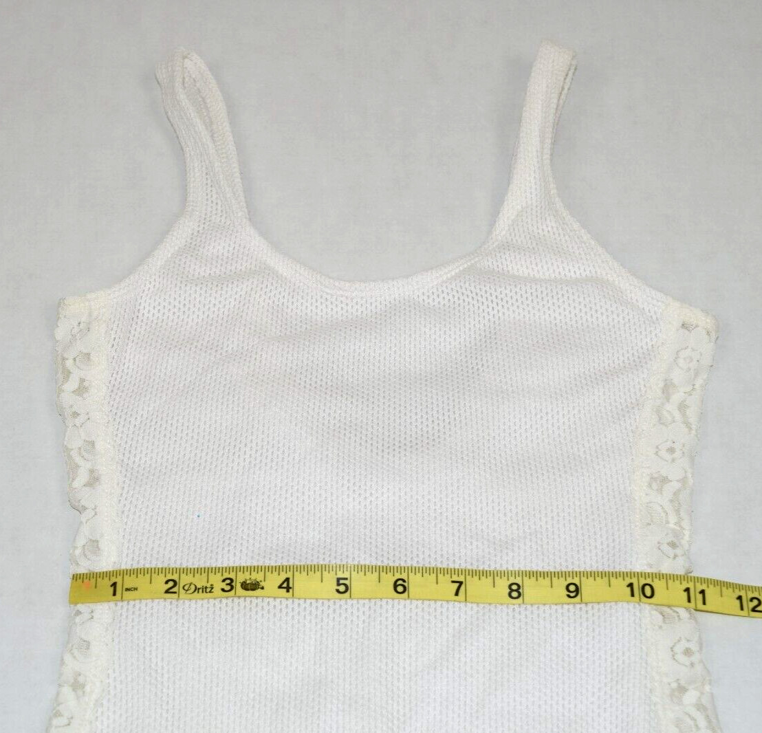 Vintage Swimsuit Leotard Size S/M 80s Krystal K White Textured Lace Side Stripes