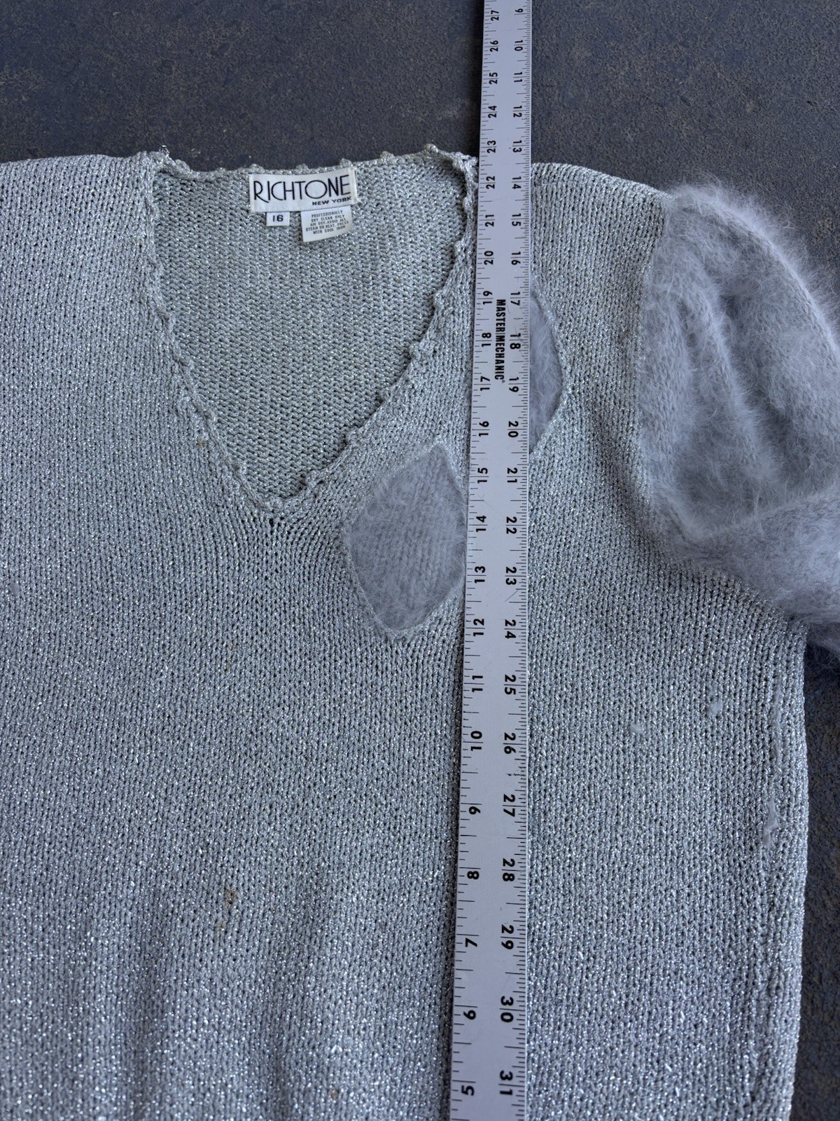 VTG Glam FUZZY Angora Sleeve/trim GLAM V-neck Sparkly Sweater.med/LG