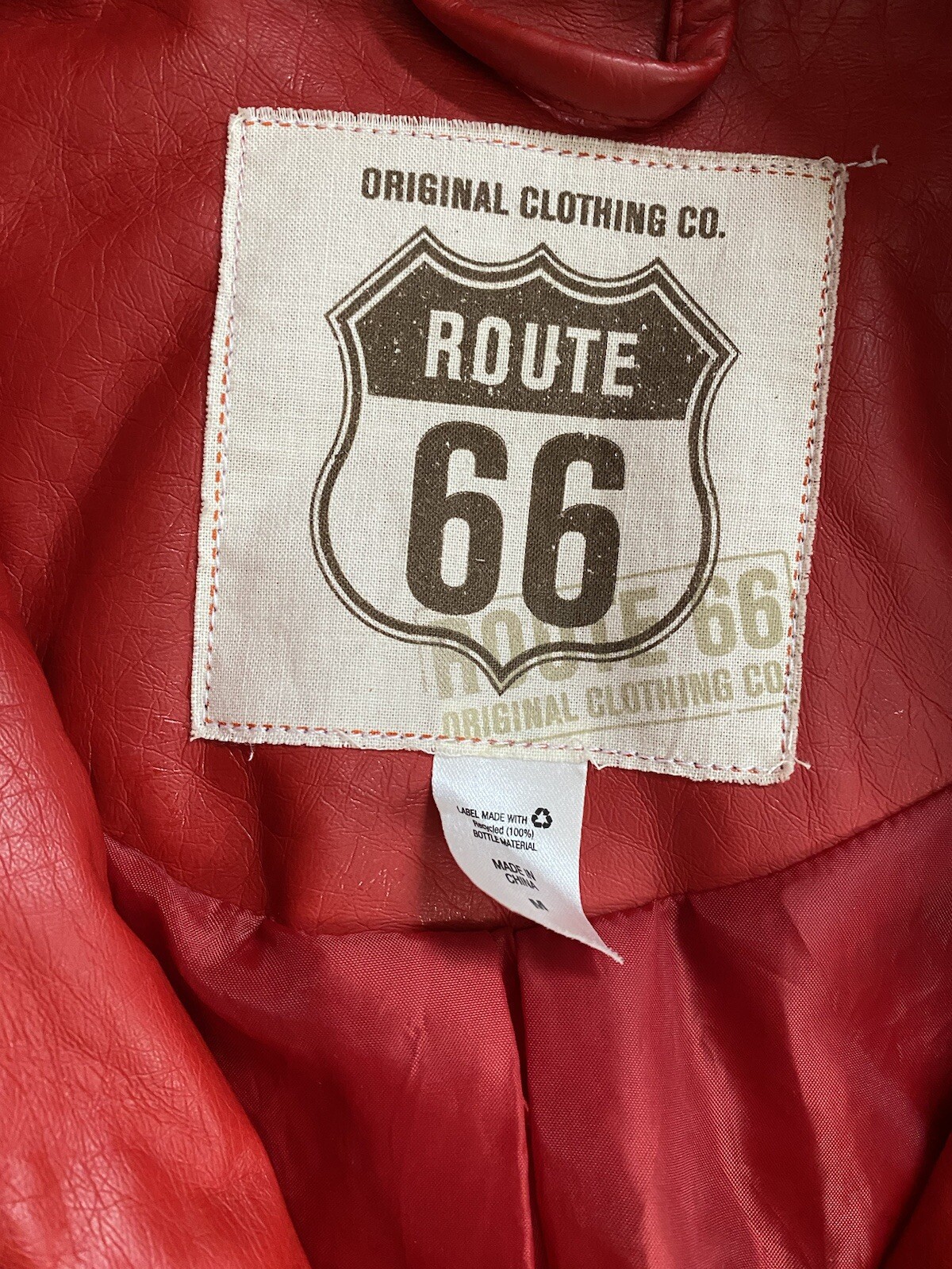 VTG ROUTE 66 Y2K Red Faux Leather PU Biker Retro Moto Jacket Thriller Women M