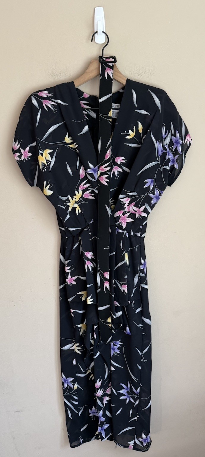 Vintage Dress Sheath Peplum Charlee Allison Secretary Floral 1980s Womens 6 8