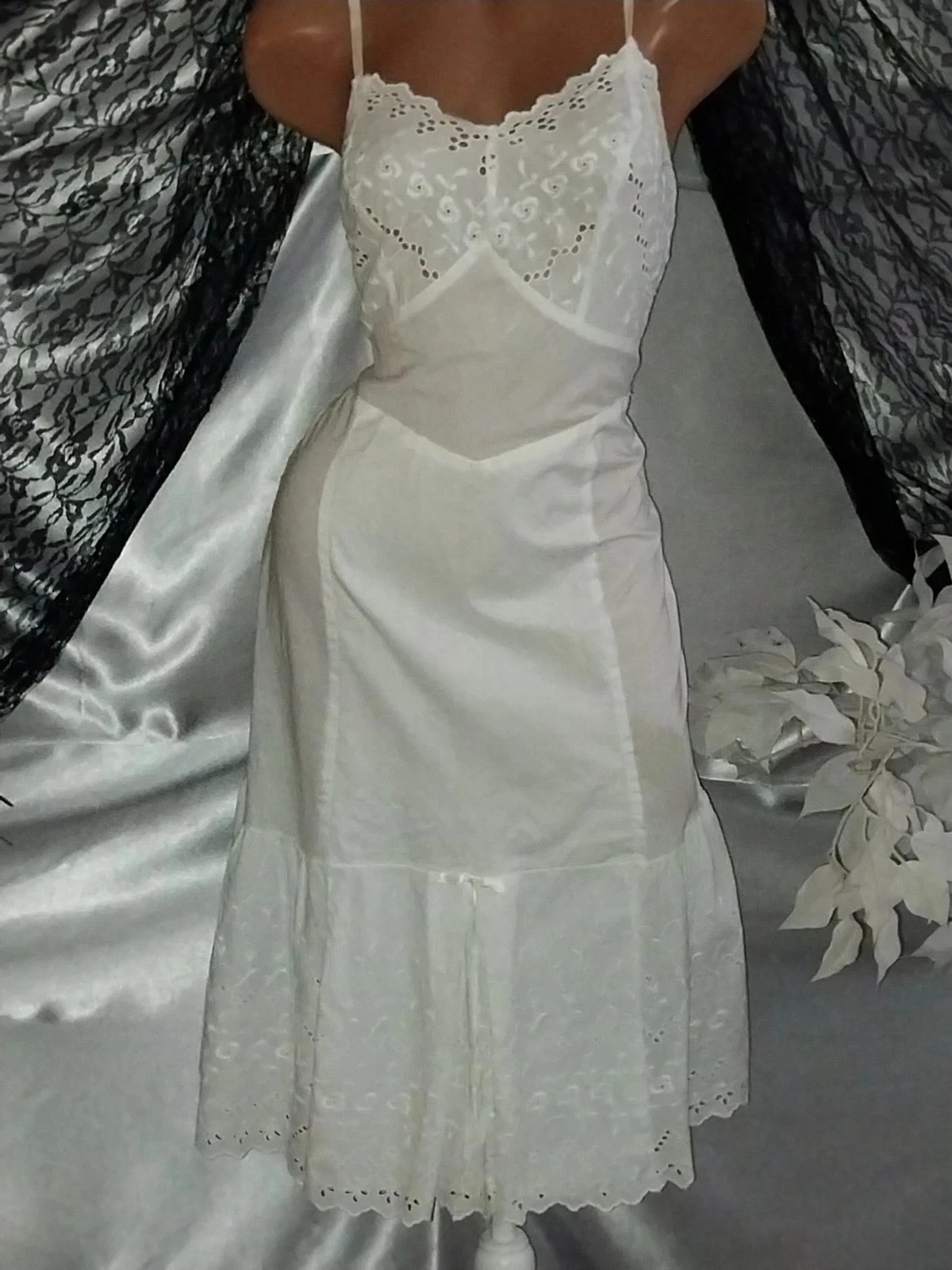 VTG EYELET Lace Farmhouse PRAIRIE Ethel Cain Style Sun Dress Slip COQUETTE GOWN