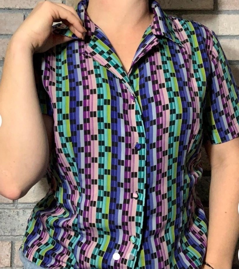 Vtg Christie&Jill 14 80-90th Mltclrd Stripted Shrtslvel ButtonsUp Women’s Shirt